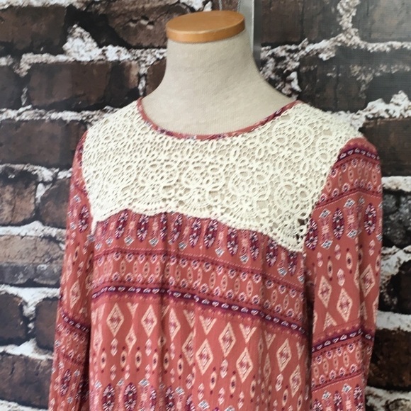 Hem & Thread Shirt Boho Top Crochet Pink Medium - Picture 1 of 11